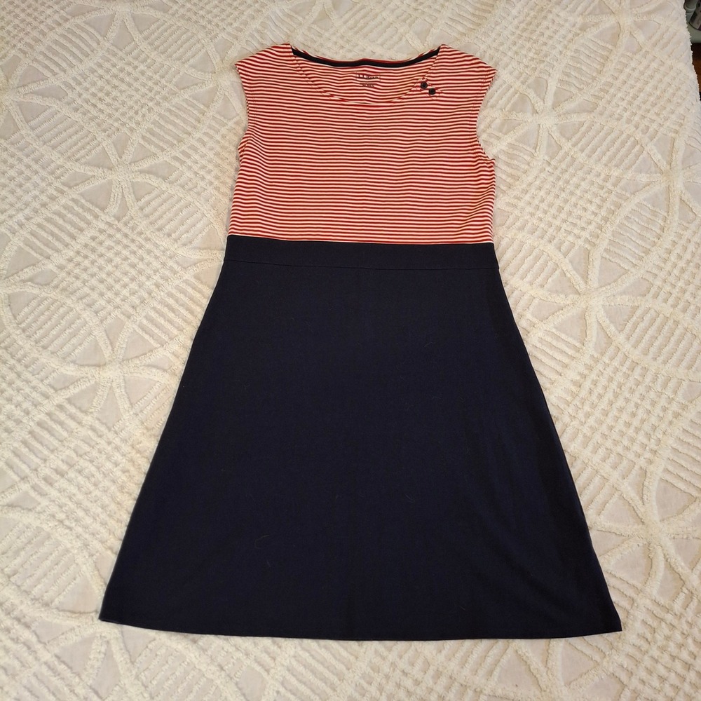 LL‎ Bean Medium Striped Cap Sleeve Dress Navy Red Cotton Blend Stretch